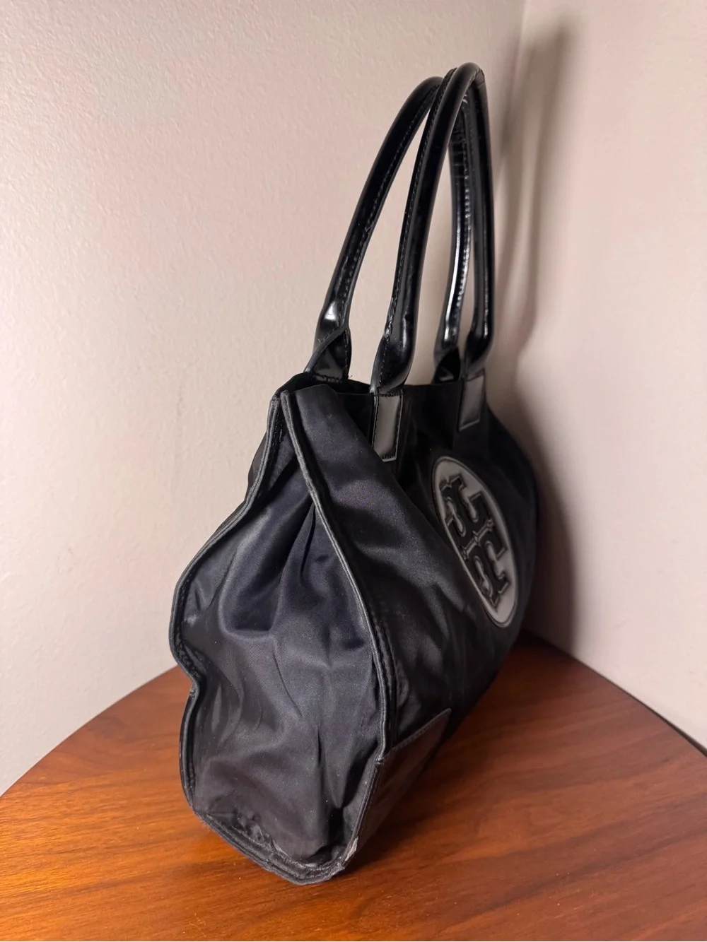 Tory Burch Ella Patent Leather Tote in Black